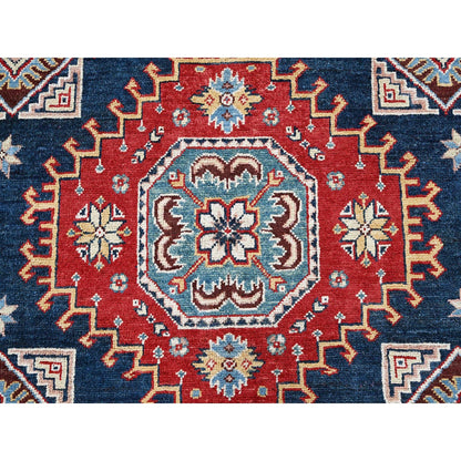 8'X9'10" Navy Afghan Special Kazak Geometric Design Wool Hand Knotted Rug