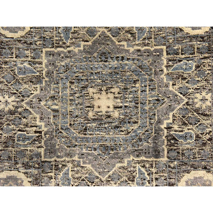 2'7"X8' Beau Blue Silken Mamluk Design Washed Out Hand Knotted Runner Rug