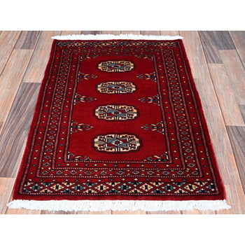 2'X3' Scarlet Red Princess Bokara Soft Wool Hand Knotted Sample Mat Rug