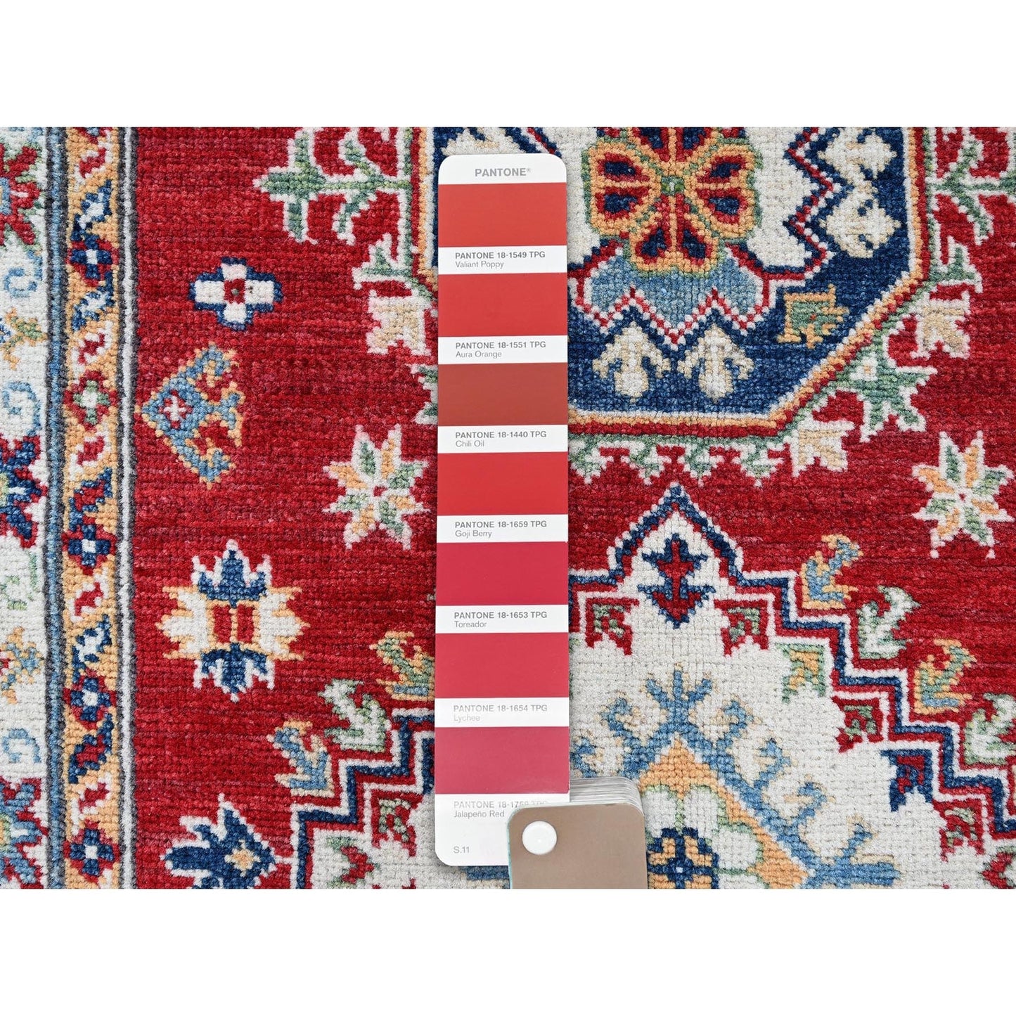 2'9"X6'7" Red Kazak With Medallions Design All Wool Hand Knotted Runner Rug