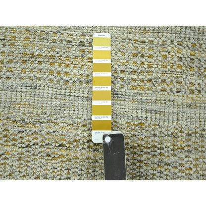 2'6"X10' Yellow Hand Knotted Rug Wool Distressed & Oxidized Grass Design