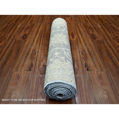 2'9"X11'5" Gray Extra Soft Wool Hand Knotted Fine Peshawar Runner Rug