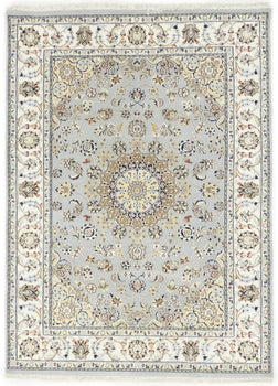 Wool Silk Indo-Nain Blue Gray 5X7 Ft Oriental Rug