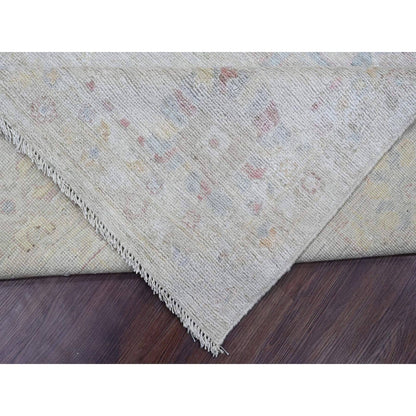 7'10"X9'8" Gray Hand Knotted Afghan Angora Oushak Leaf Design Wool Rug