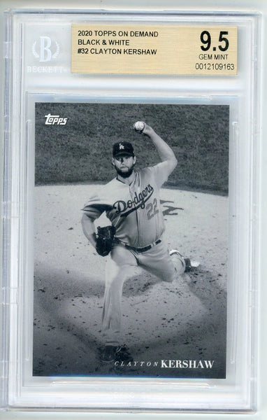 Clayton Kershaw 2020 Topps On Demand Black & White #32 Beckett Gm 9.5
