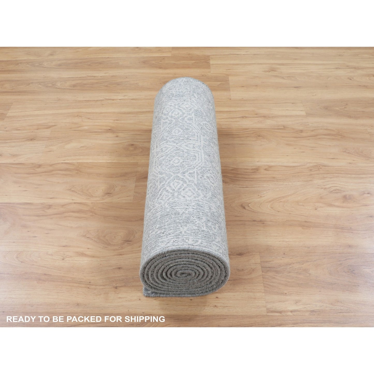 2'5"X12'1" Gray Fine Jacquard Hand Loomed Runner Wool And Art Silk Rug