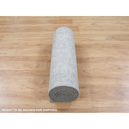 2'5"X12'1" Gray Fine Jacquard Hand Loomed Runner Wool And Art Silk Rug