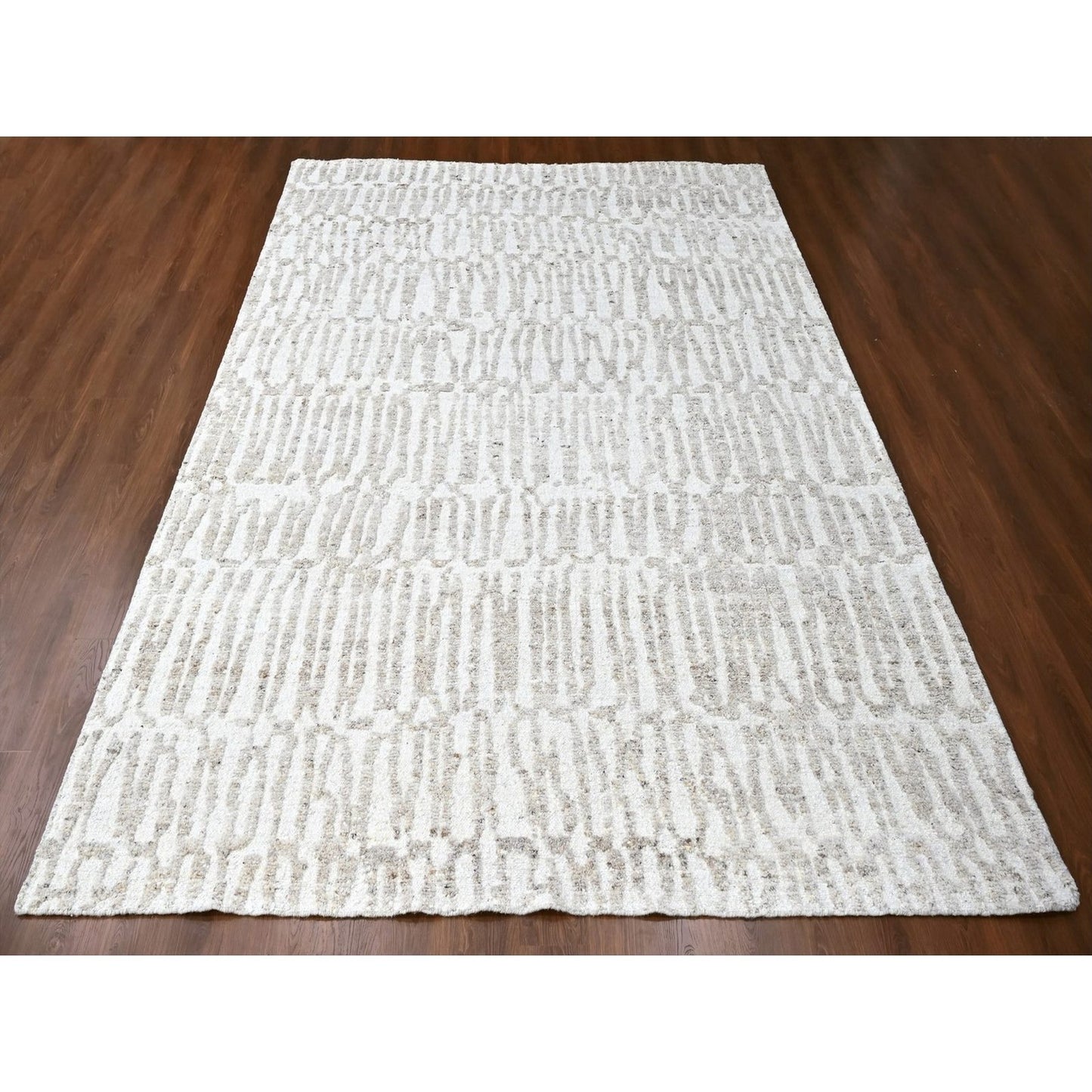10'X13'10" Ivory Minimalist Swedish Design Hand Knotted Pure Wool Rug