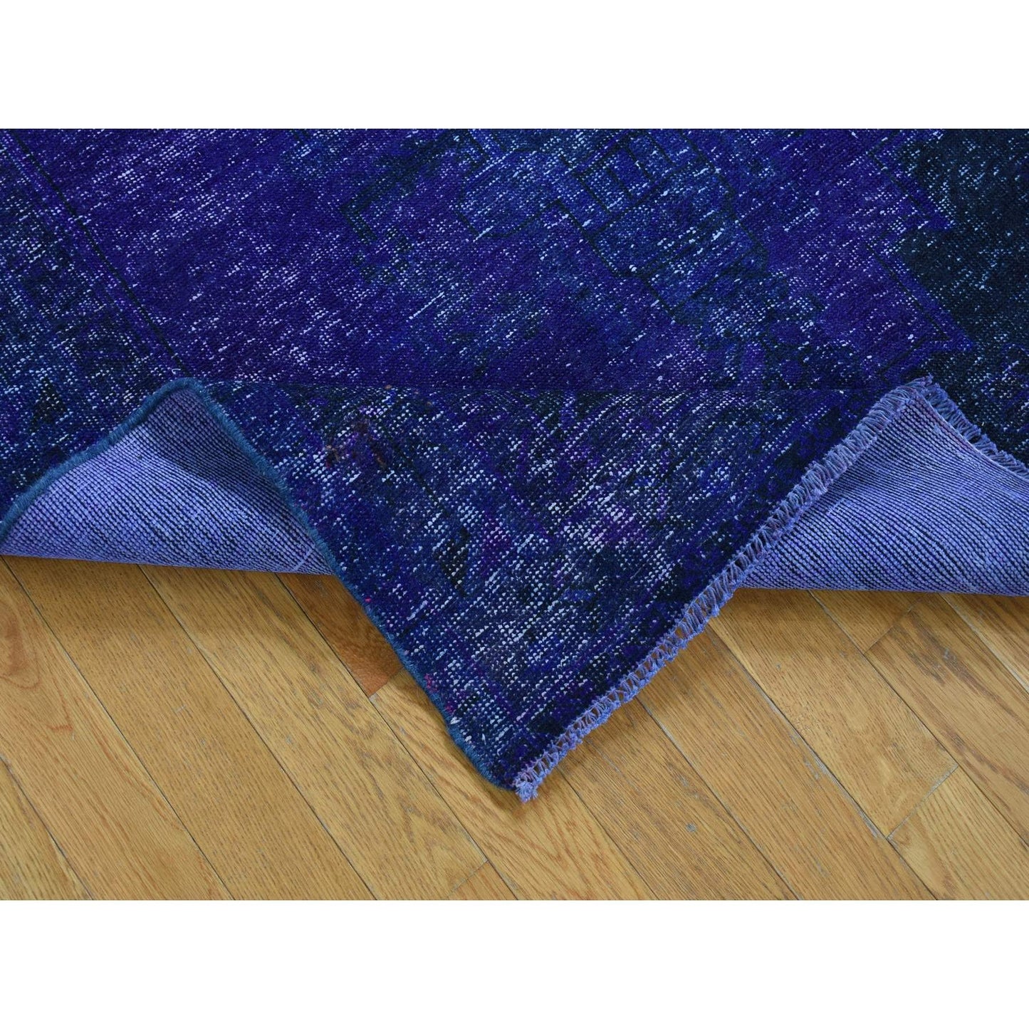 4'3"X7'10" Blue Wool Handmade Overdyed Vintage Tebraz Wide Runner Rug
