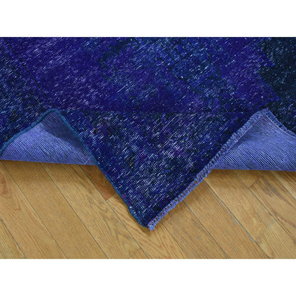 4'3"X7'10" Blue Wool Handmade Overdyed Vintage Tebraz Wide Runner Rug