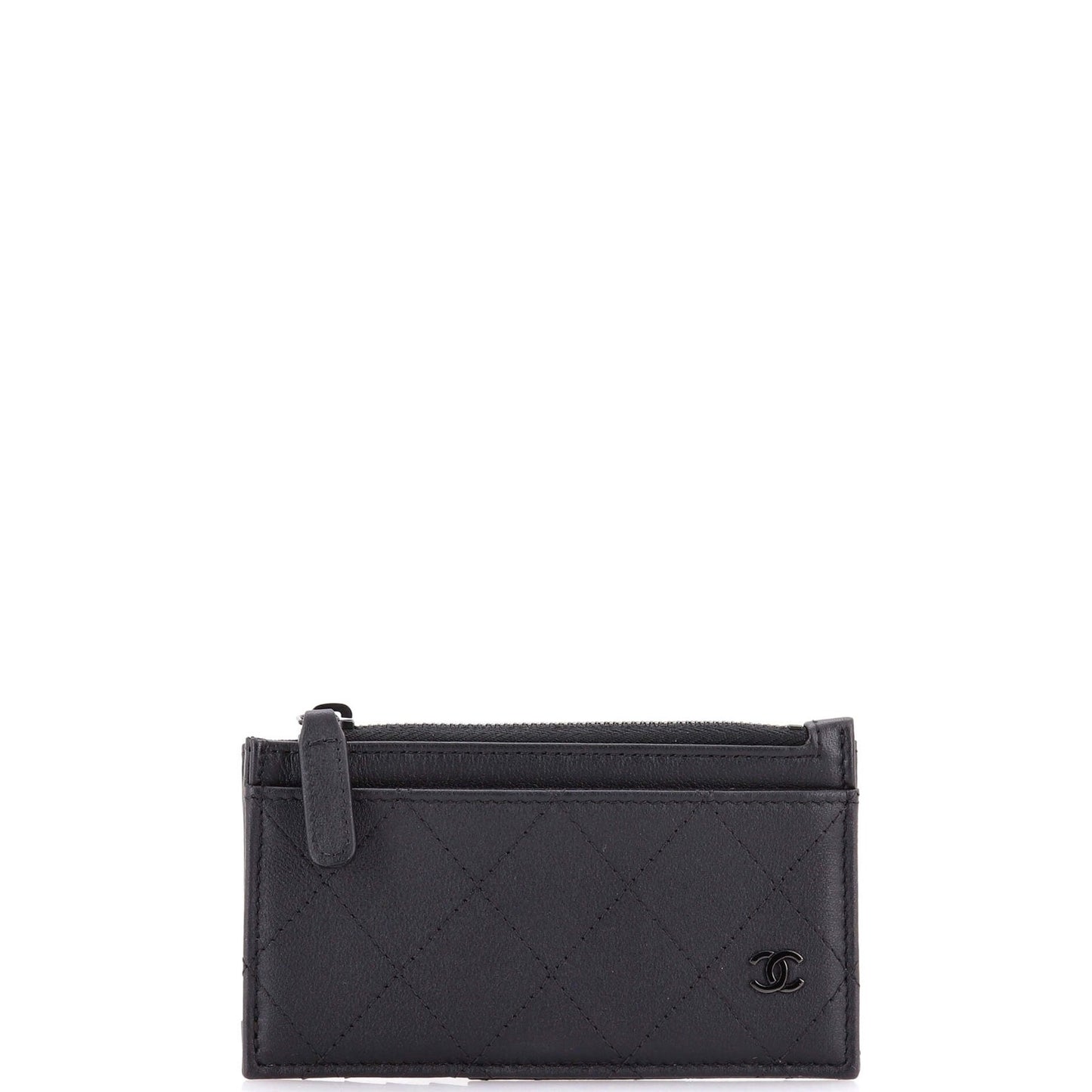 Chanel So Black Cc Zip Card Holder Quilted Lambskin