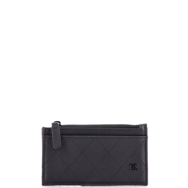 Chanel So Black Cc Zip Card Holder Quilted Lambskin