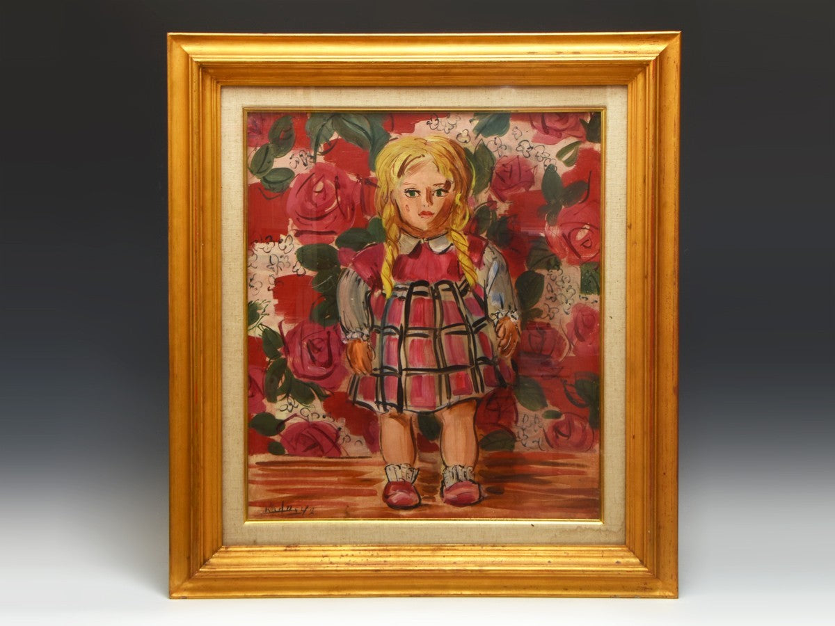 Western Artist F10 Oil Painting Rose Japanese Listed Doll Artist Kado Hiroshi