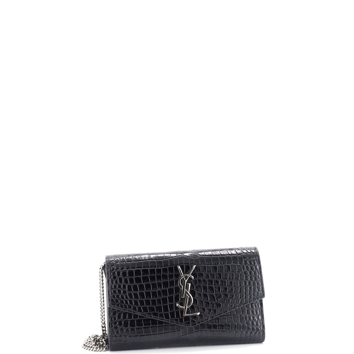 Saint Laurent Uptown Chain Wallet Crocodile Embossed Leather