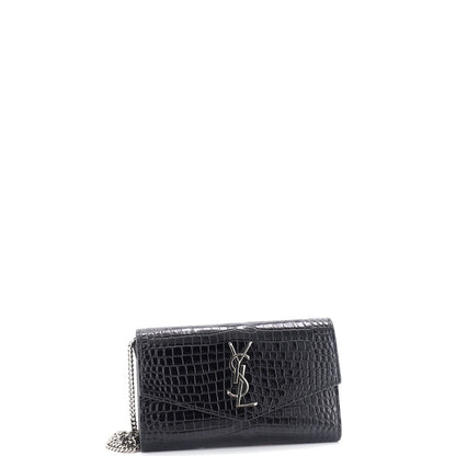 Saint Laurent Uptown Chain Wallet Crocodile Embossed Leather