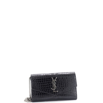 Saint Laurent Uptown Chain Wallet Crocodile Embossed Leather