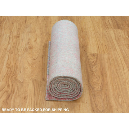 2'6"X9'10" Erased Farsian Design Wool & Art Silk Hand Loomed Jacquard Rug