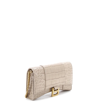 Balenciaga Hourglass Chain Wallet Crocodile Embossed Leather
