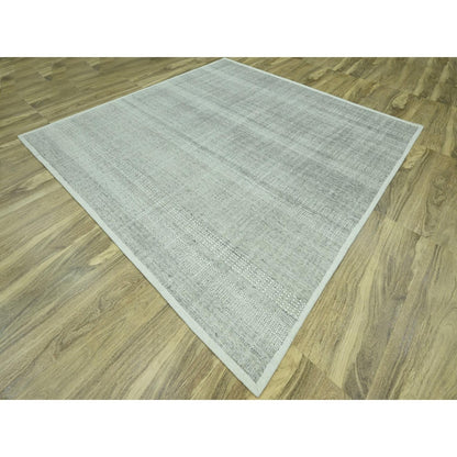 10'2"X10'2" Gray Hand Knotted Rug Distressed & Oxidized Grass Design Wool