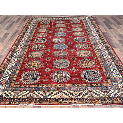6'1"X8'10" Toreador Red Afghan Hand Knotted Super Kazak Wool Oriental Rug