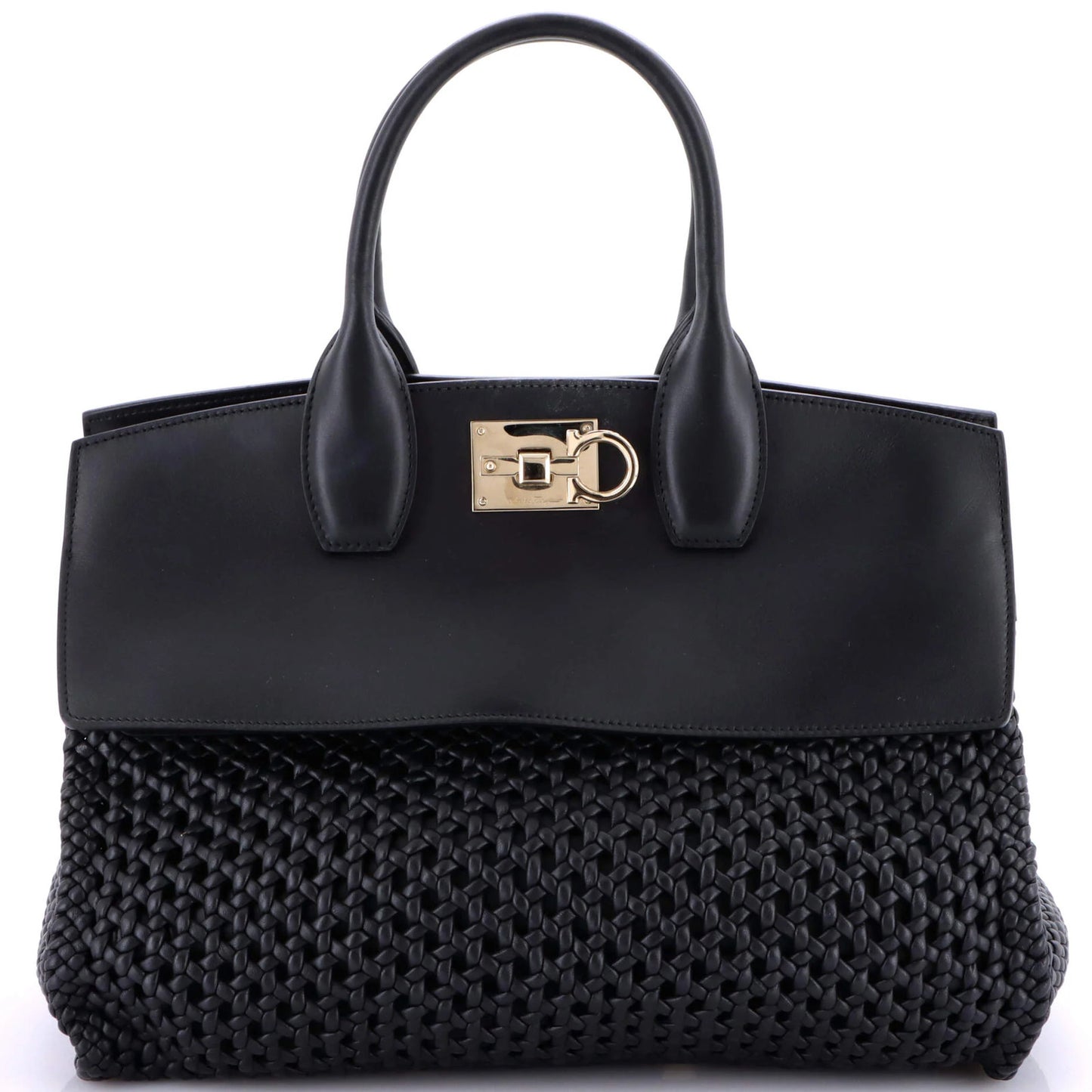 Salvatore Ferragamo Studio Satchel Woven Leather And Leather Medium