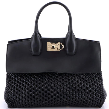 Salvatore Ferragamo Studio Satchel Woven Leather And Leather Medium