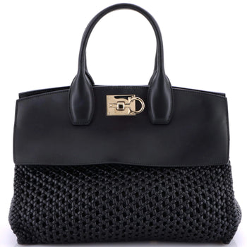 Salvatore Ferragamo Studio Satchel Woven Leather And Leather Medium