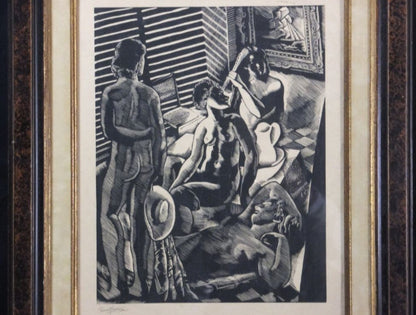 Clment Serveau Signed Large Woodcut "Interior With Figures" French Art Deco