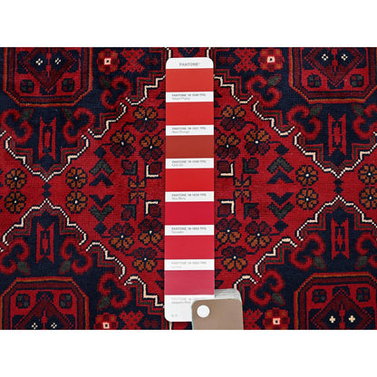 9'9"X13'1" Red Afghan Khamyab Geometric Design Soft Wool Hand Knotted Rug