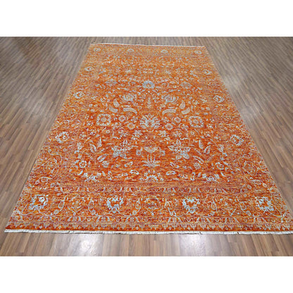 8'X10'4" Orange Zoroastrian Influence Design Wool & Silk Hand Knotted Rug