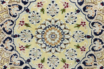 Hand-Knotted Indo-Nain Floral Medallion Rug
