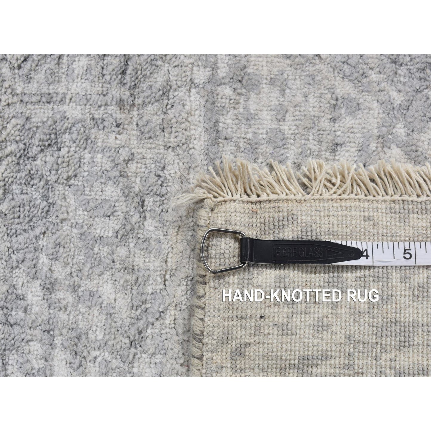 4'X9'8" Gray Erased Zoroastrian Design Runner Wool-Silk Hand Knotted Rug