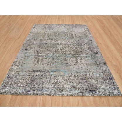 8'3"X10' Gray Hand Knotted Transitional Design Wool And Silk Rug
