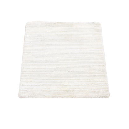 2'1"X2'1" Ivory Modern Design Silk Textured Wool Hand Loomed Square Rug