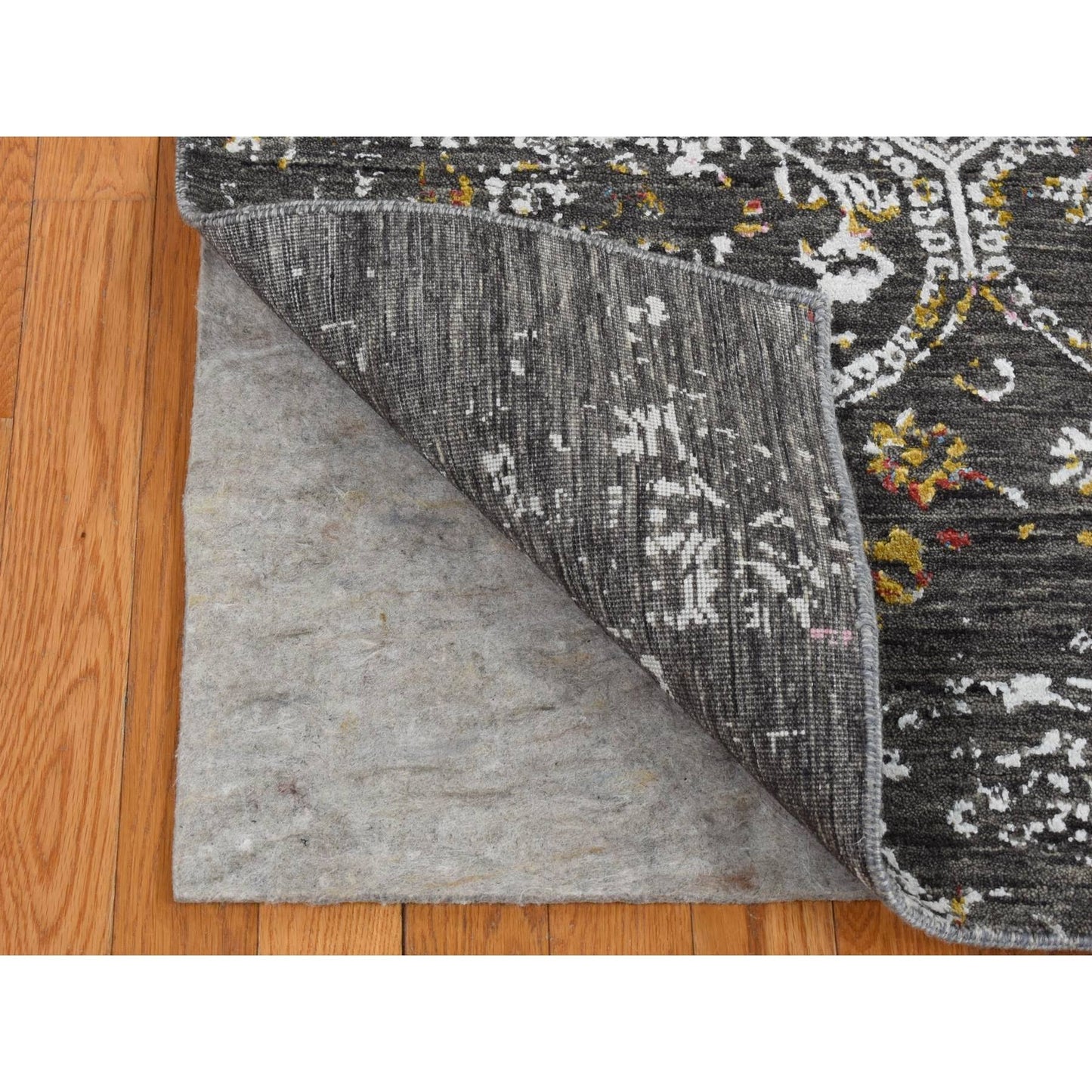 Rug 6'1"X9'2" Black Transitional Agra Design Wool and Silk Hand Knotted