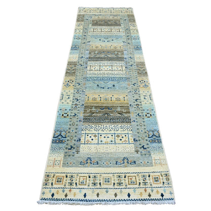 2'10"X9'7" White Kashkuli Animal Figurines Wool Hand Knotted Runner Rug