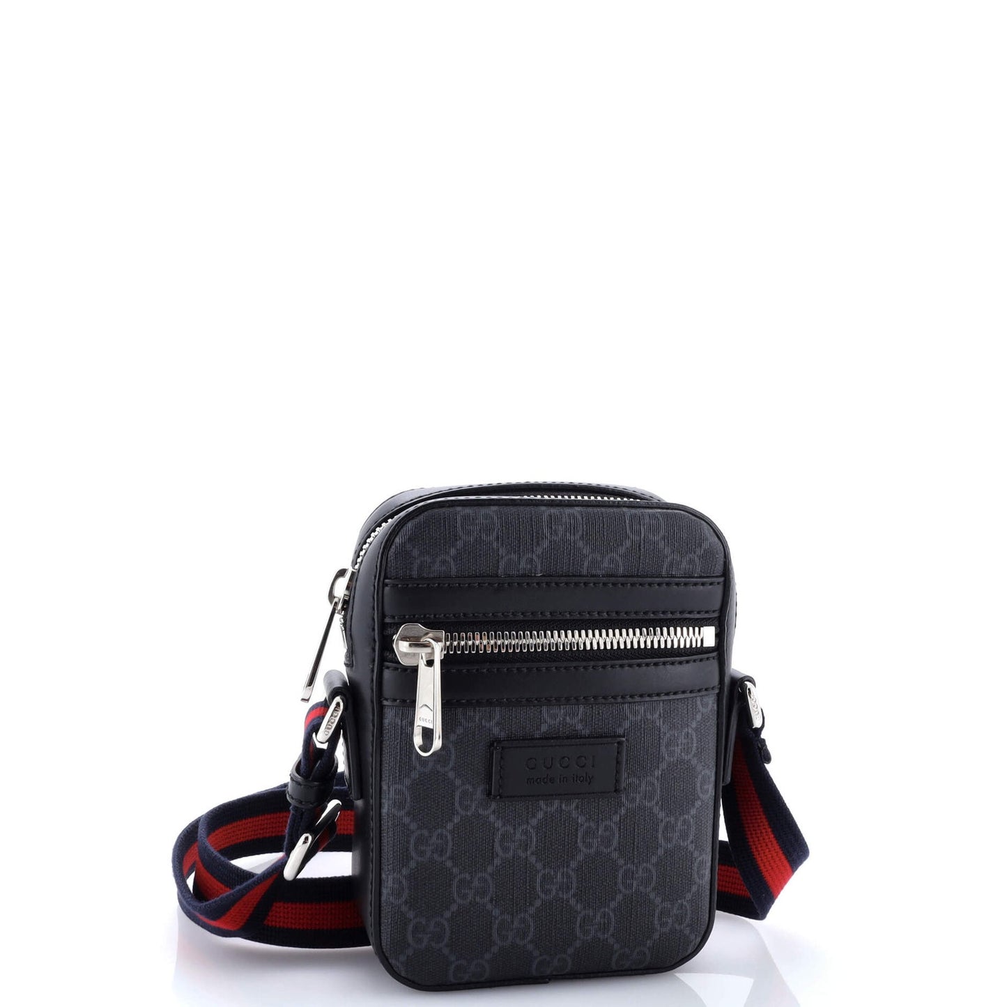 Gucci Web Strap Front Zip Messenger Bag Gg Coated Canvas Mini