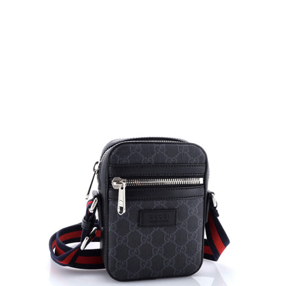 Gucci Web Strap Front Zip Messenger Bag Gg Coated Canvas Mini