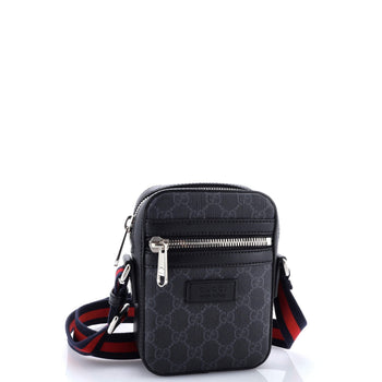 Gucci Web Strap Front Zip Messenger Bag Gg Coated Canvas Mini