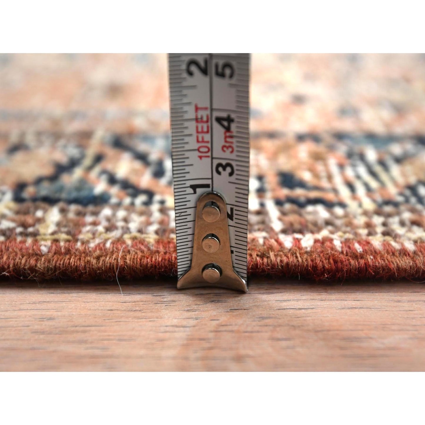 3'5"X10'6" Orange Vintage Farsian Worn Wool Hand Knotted Wide Runner Rug