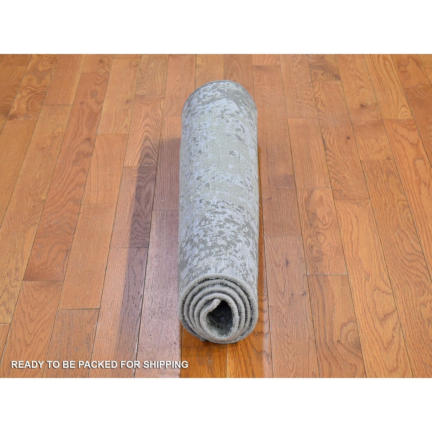 3'X5'2" Gray Abstract Design Wool Denser Weave Hand Knotted Rug