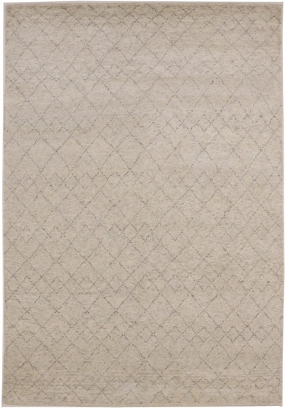 Hand-Knotted Beige Geometric Moroccan Rug Plush