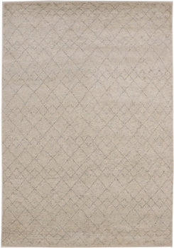 Hand-Knotted Beige Geometric Moroccan Rug Plush