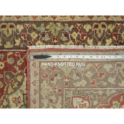 2'6"X8'3" Rust & Brown Antiqued Haji Design Hand Knotted Wool Runner Rug