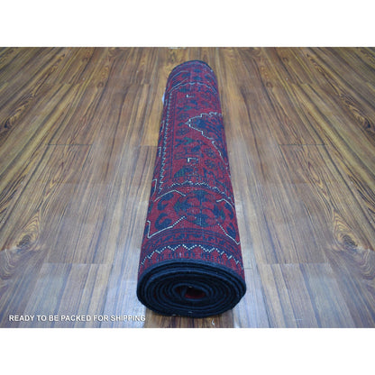 2'8"X12'9" Red Afghan Khamyab Wool Tribal Design Hand Knotted Runner Rug