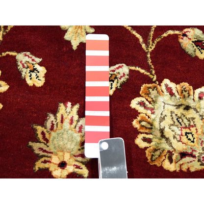 8'X8' Burgundy Red Wool And Silk Hand Knotted Rajasthan Design Round Rug