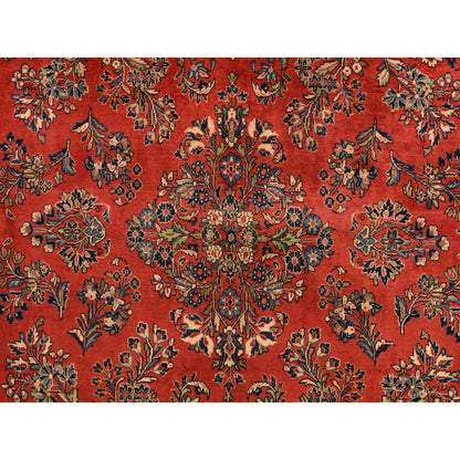10'X13'9" Crimson Red Vintage Zoroastrian Saroogh Wool Hand Knotted Rug