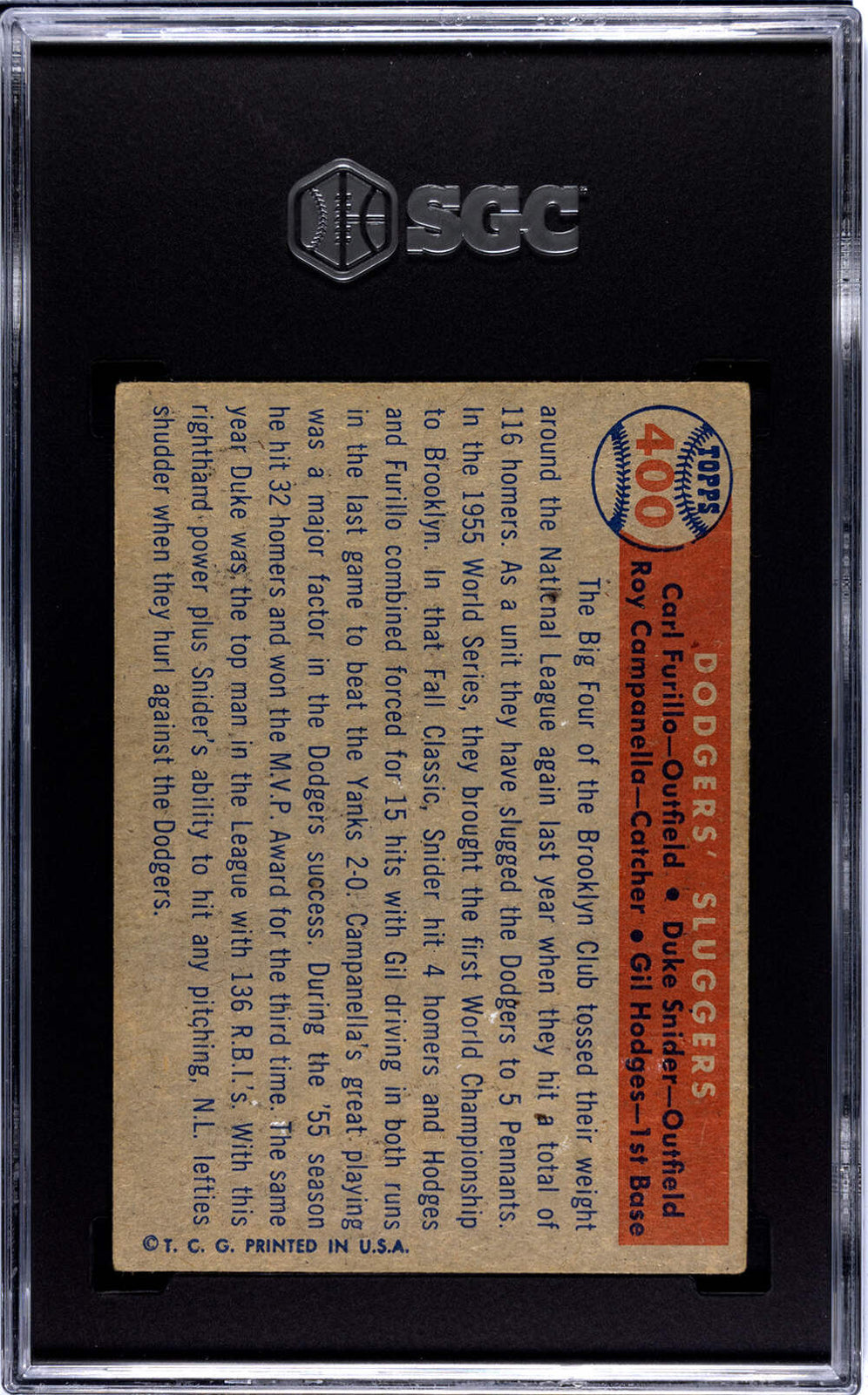 1957 Topps Dodgers' Sluggers Card #400 Sgc 2.5