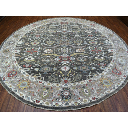 11'7"X11'7" Hand Knotted Wool Peshawar Design Gray Round Rug