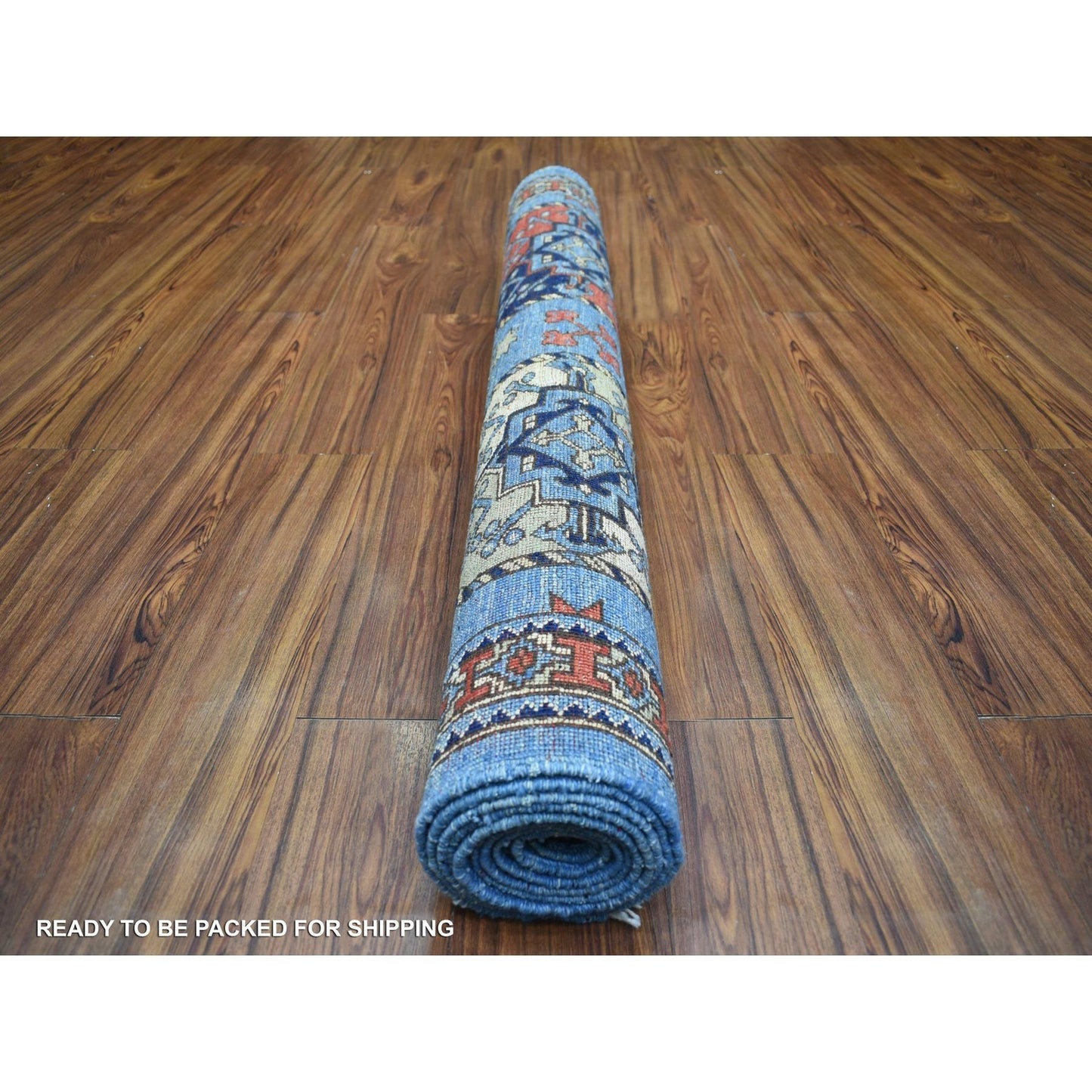 4'6"X10' Blue Soft Wool Hand Knotted Afghan Ersari Wide Runner Rug